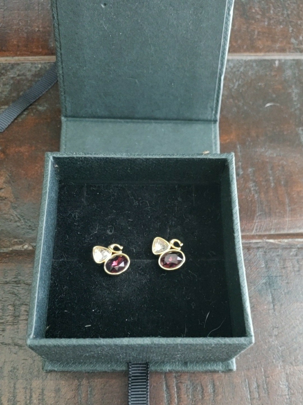 Coach Gold-Tone Garnet Red and Clear Crystal Stud Earrings